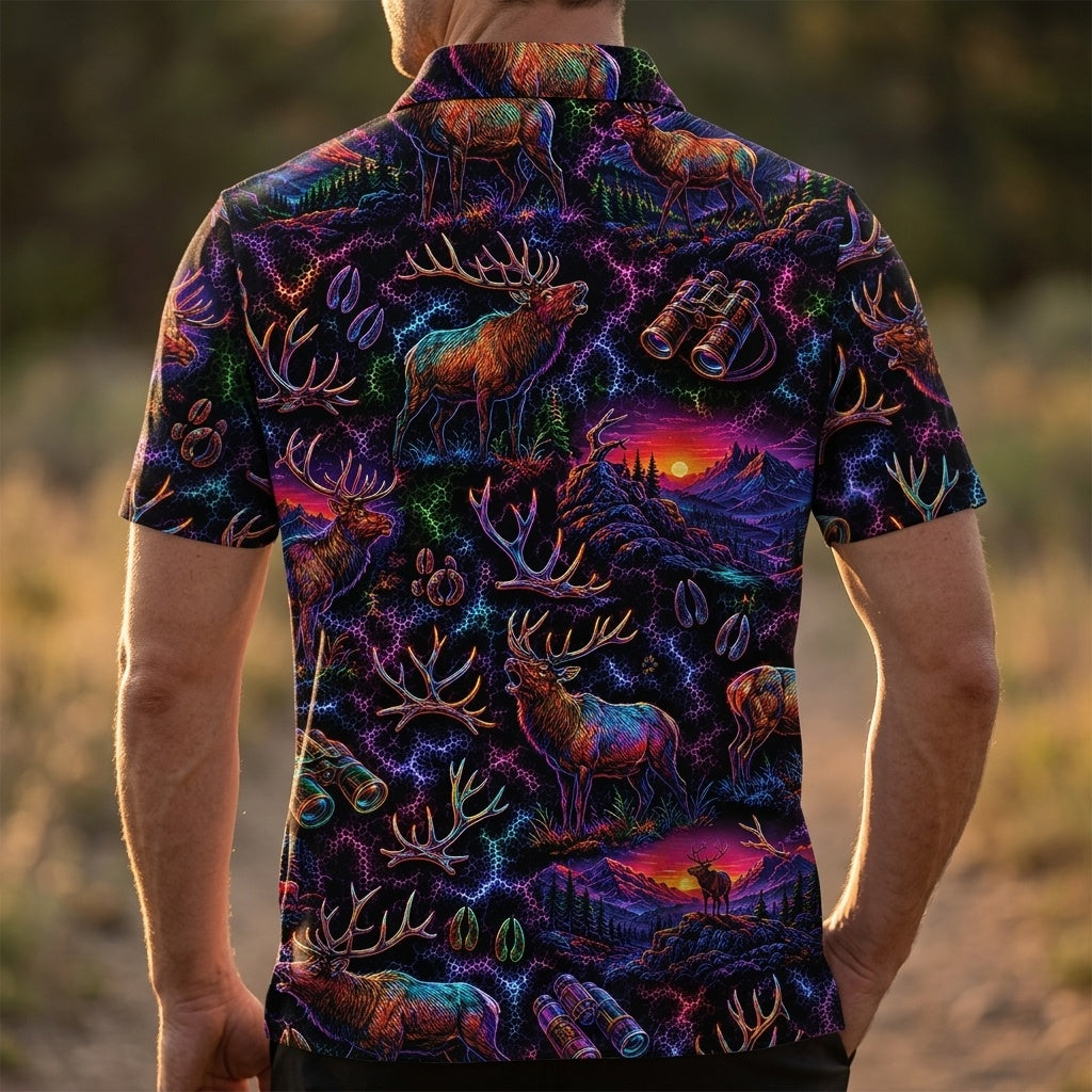 Midnight Elk Hunting Neon Men Polo Shirt