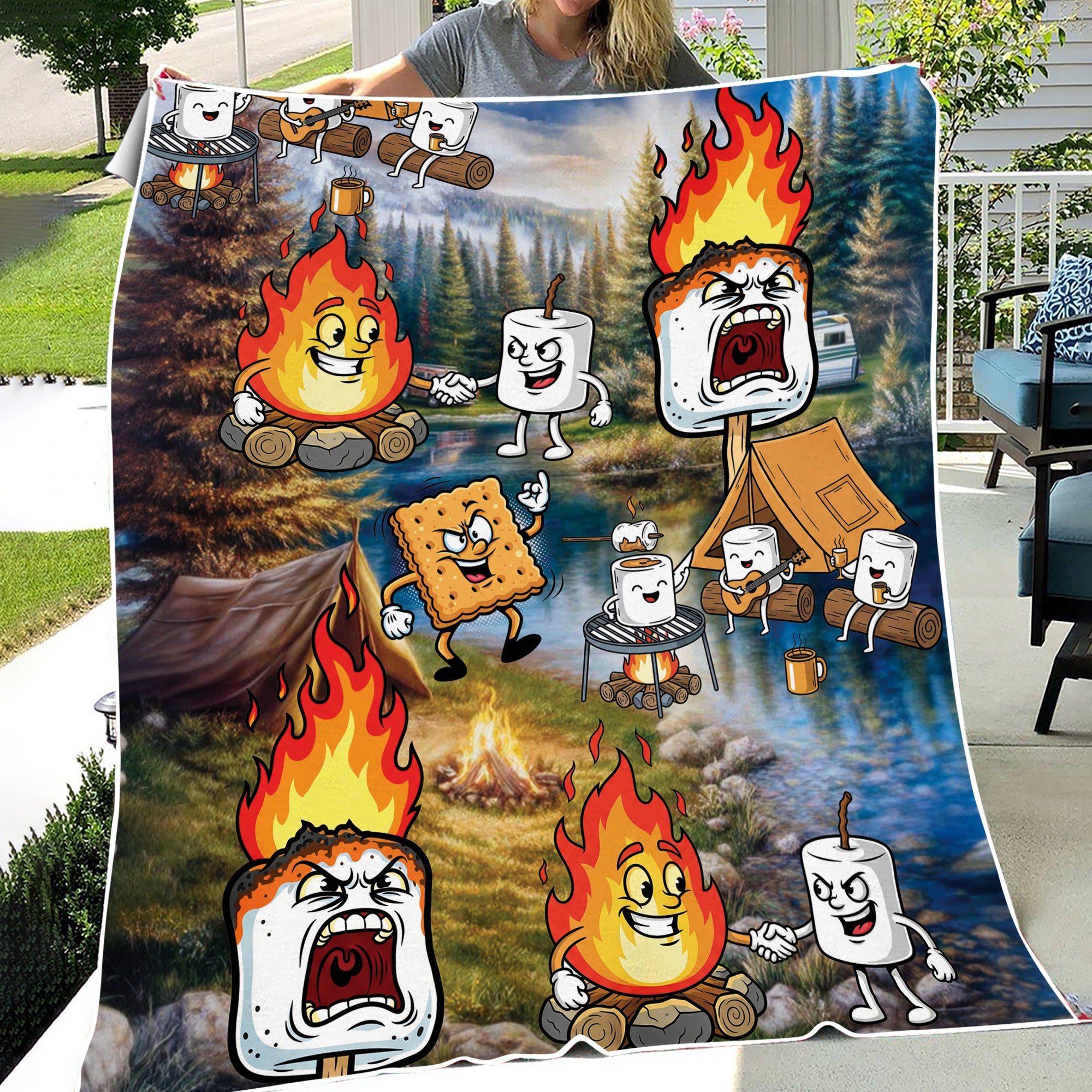 Burnt Marshmallow Camping Fleece Blanket Collection
