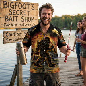 Fiery Bigfoot Fishing Hawaiian Shirt