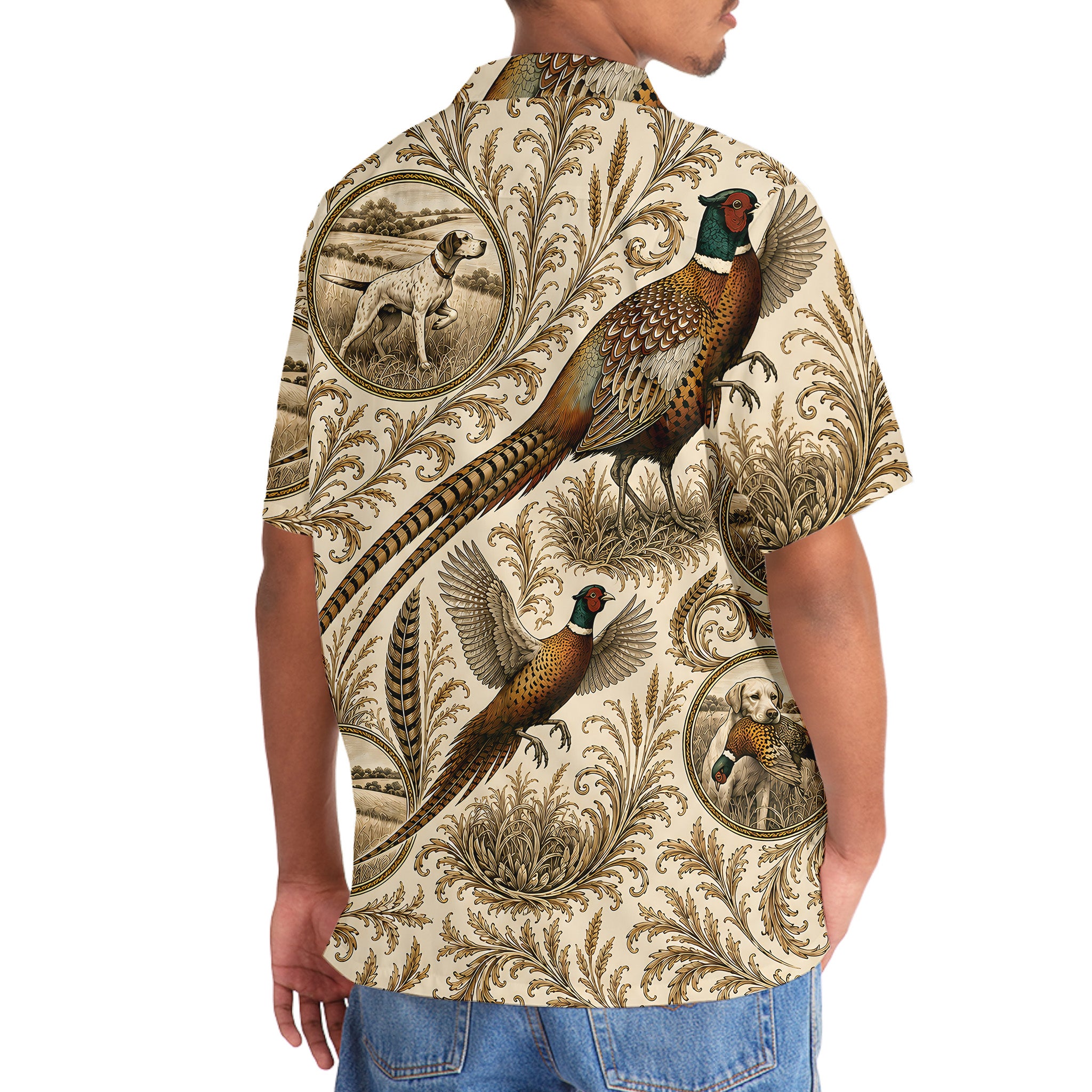 Vintage Pheasant Hunting Toile Hawaiian Shirt