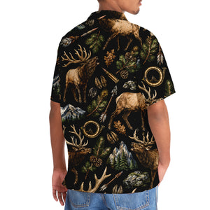 Elk Hunting Retro Black Hawaiian Shirt