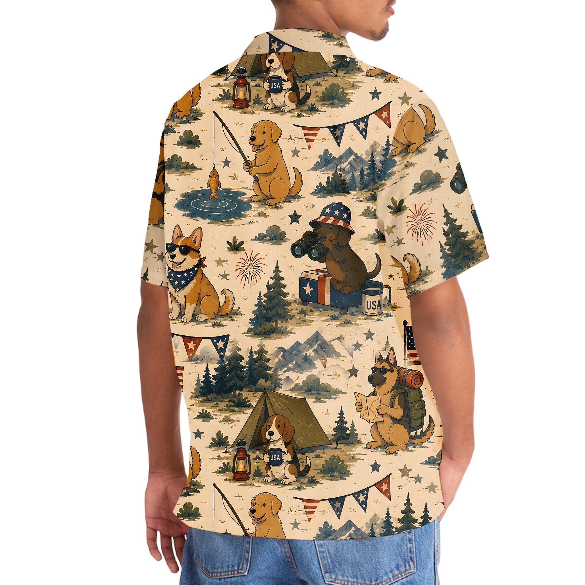 Cute Dog Camping Outdoor Hawaiian Shirt