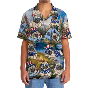 America Funny Pug Camping Hawaiian Shirt