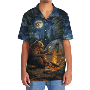 Grizzly Bear Sitting By The Campfire Hawaiian Shirt