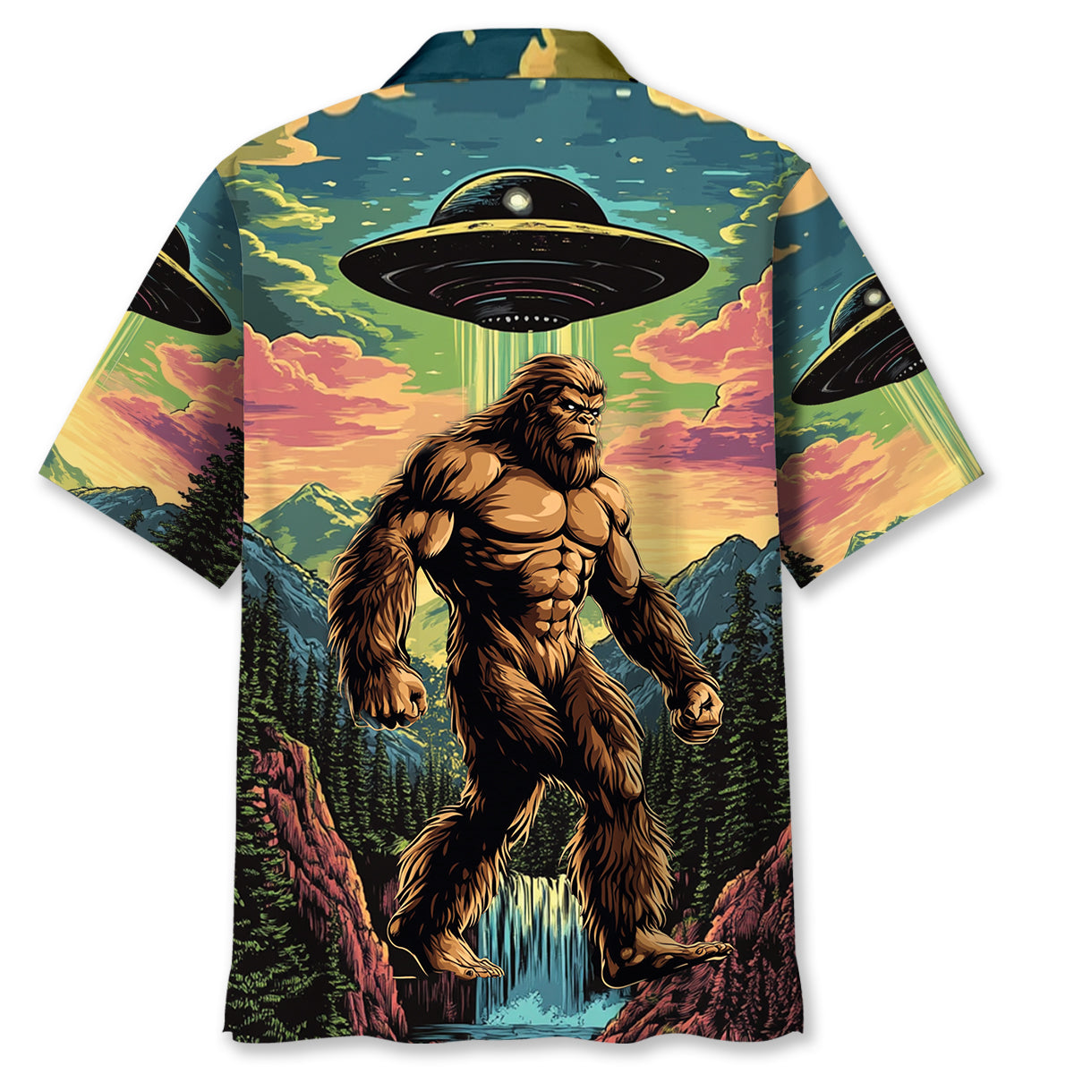 Muscle Bigfoot Hiking UFO Hawaiian Shirt