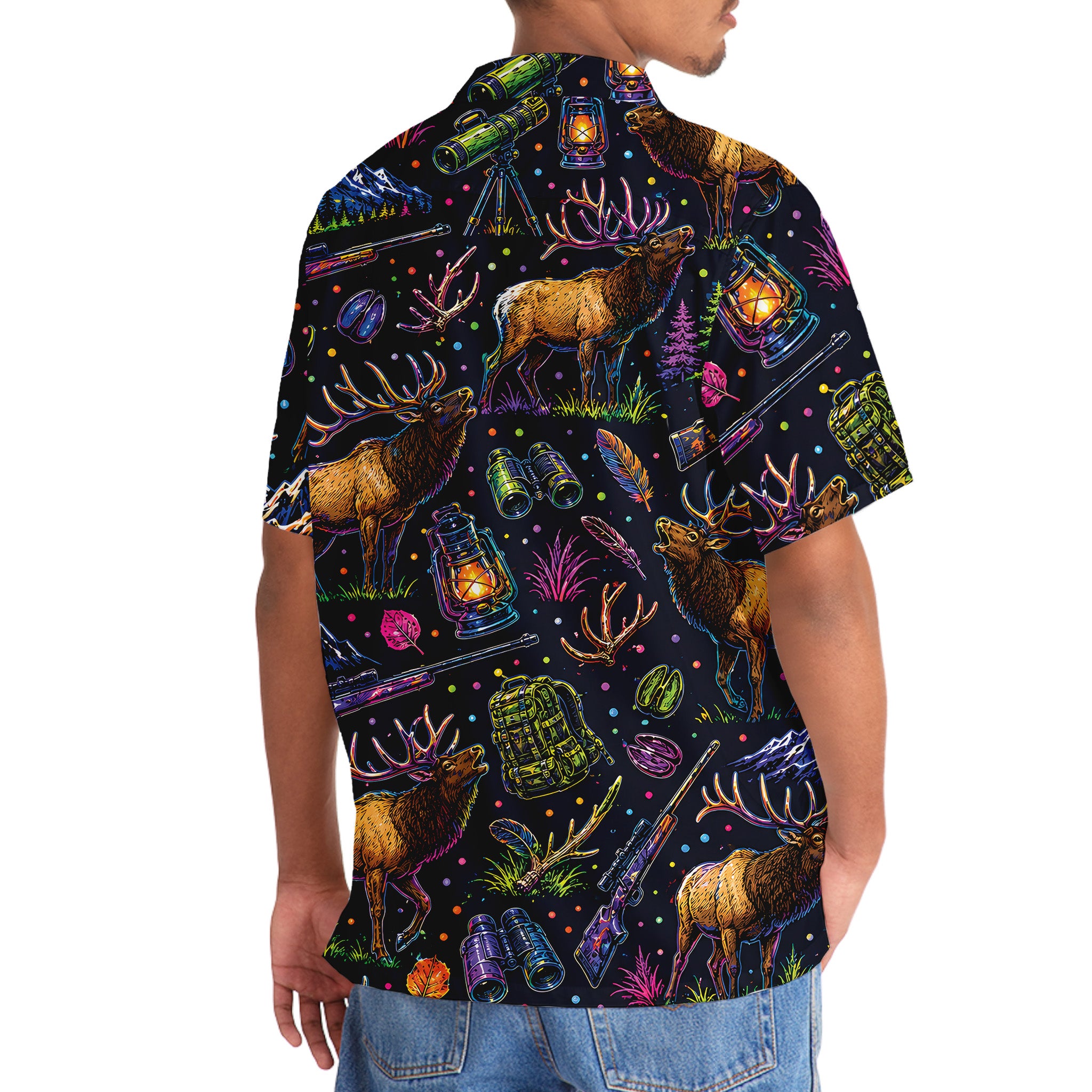 Elk Hunting Graphic Pattern Hawaiian Shirt