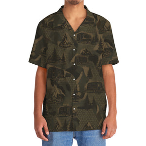 Travel Trailer Camping Camouflage Hawaiian Shirt