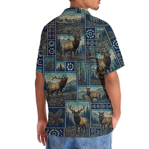 Vintage Blue Elk Hunting Hawaiian Shirt