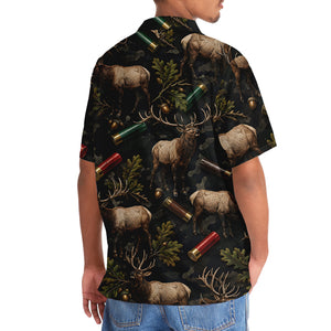Vintage Elk Hunting Camouflage Black Hawaiian Shirt