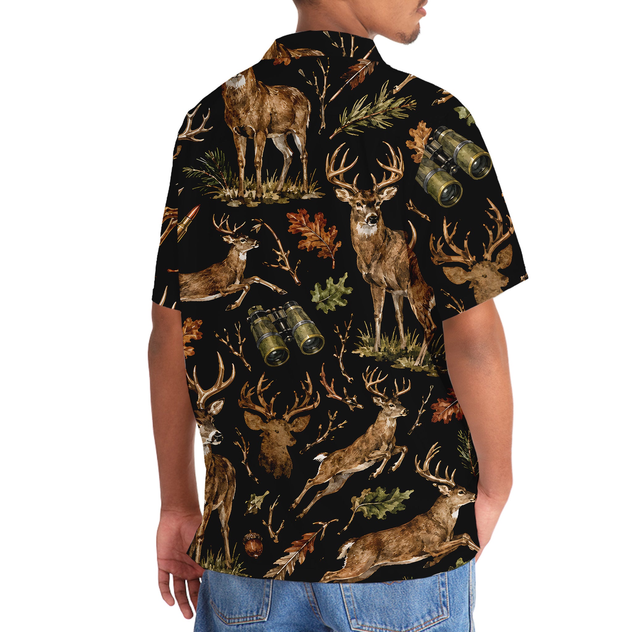 Deer Hunting Retro Black Hawaiian Shirt