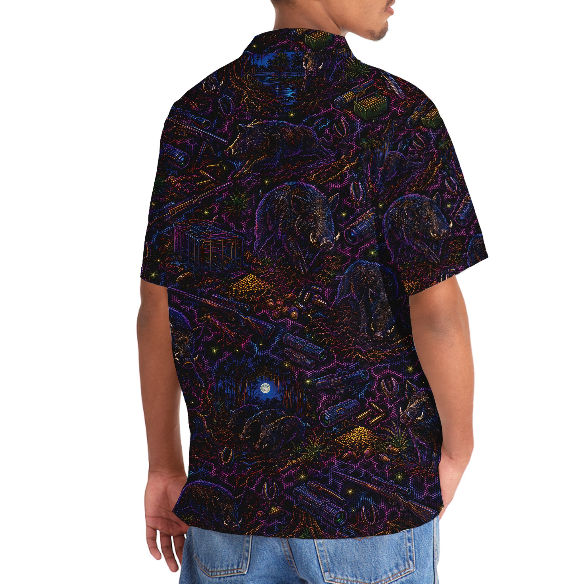 Midnight Feral Hog Neon Hawaiian Shirt