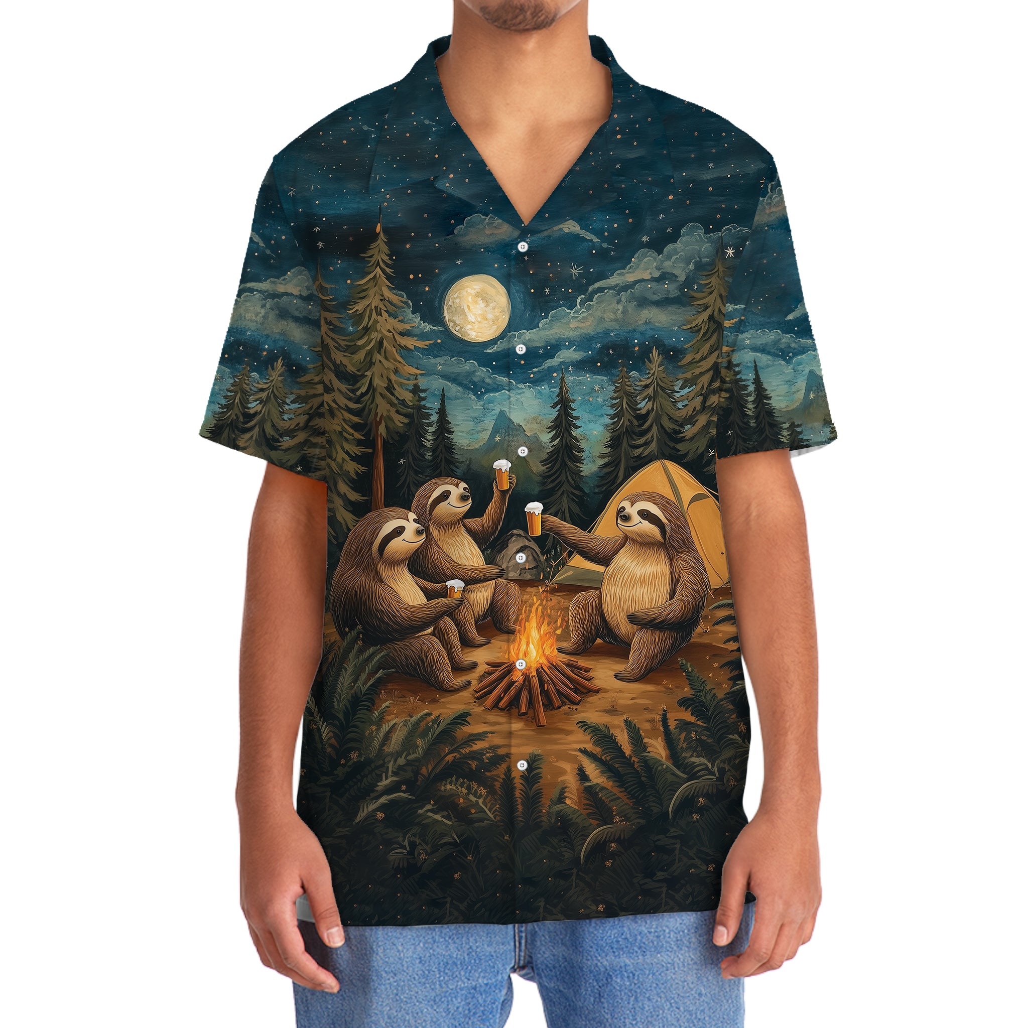 Funny Sloth Drinking Night Hawaiian Shirt