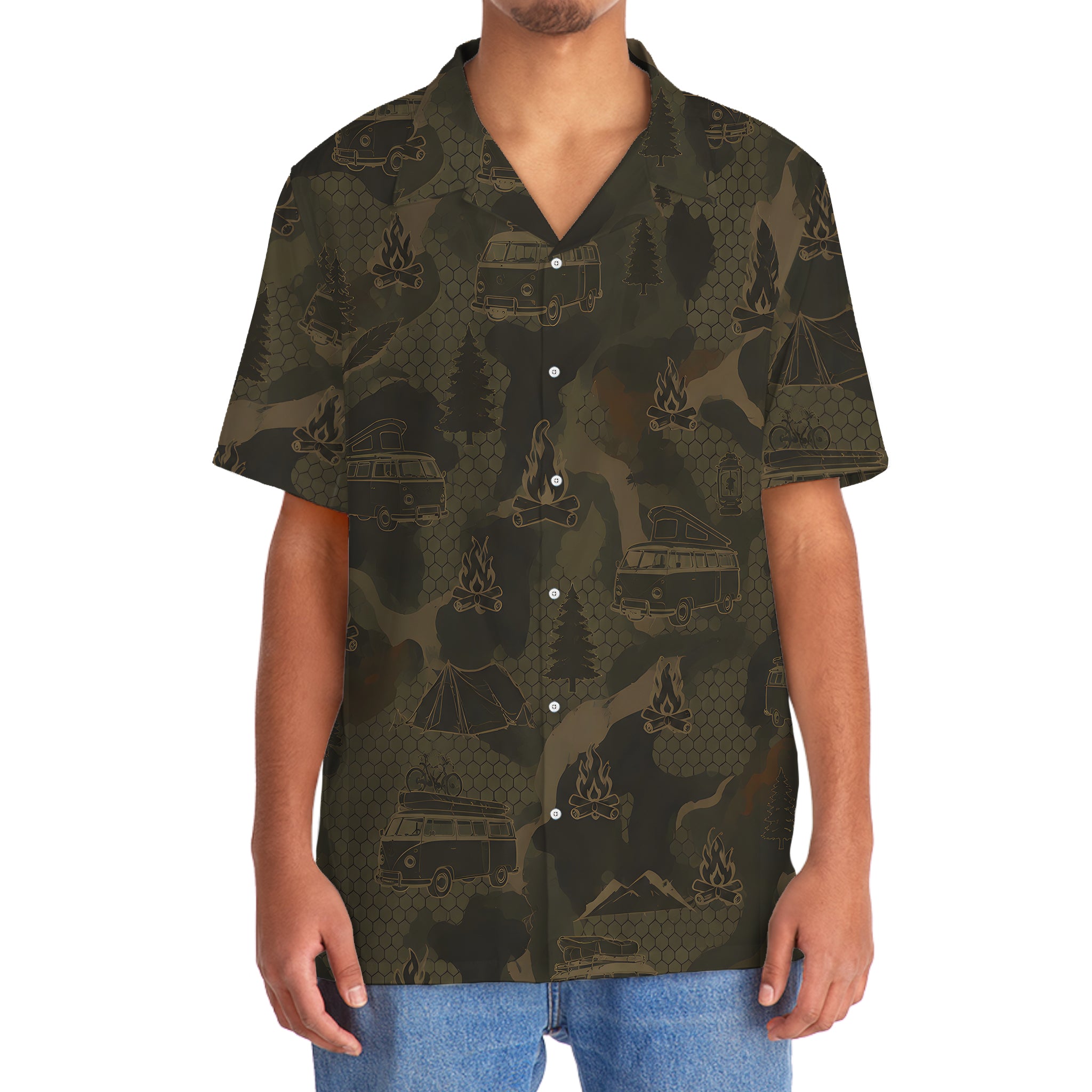 Car Camping Camouflage Hawaiian Shirt