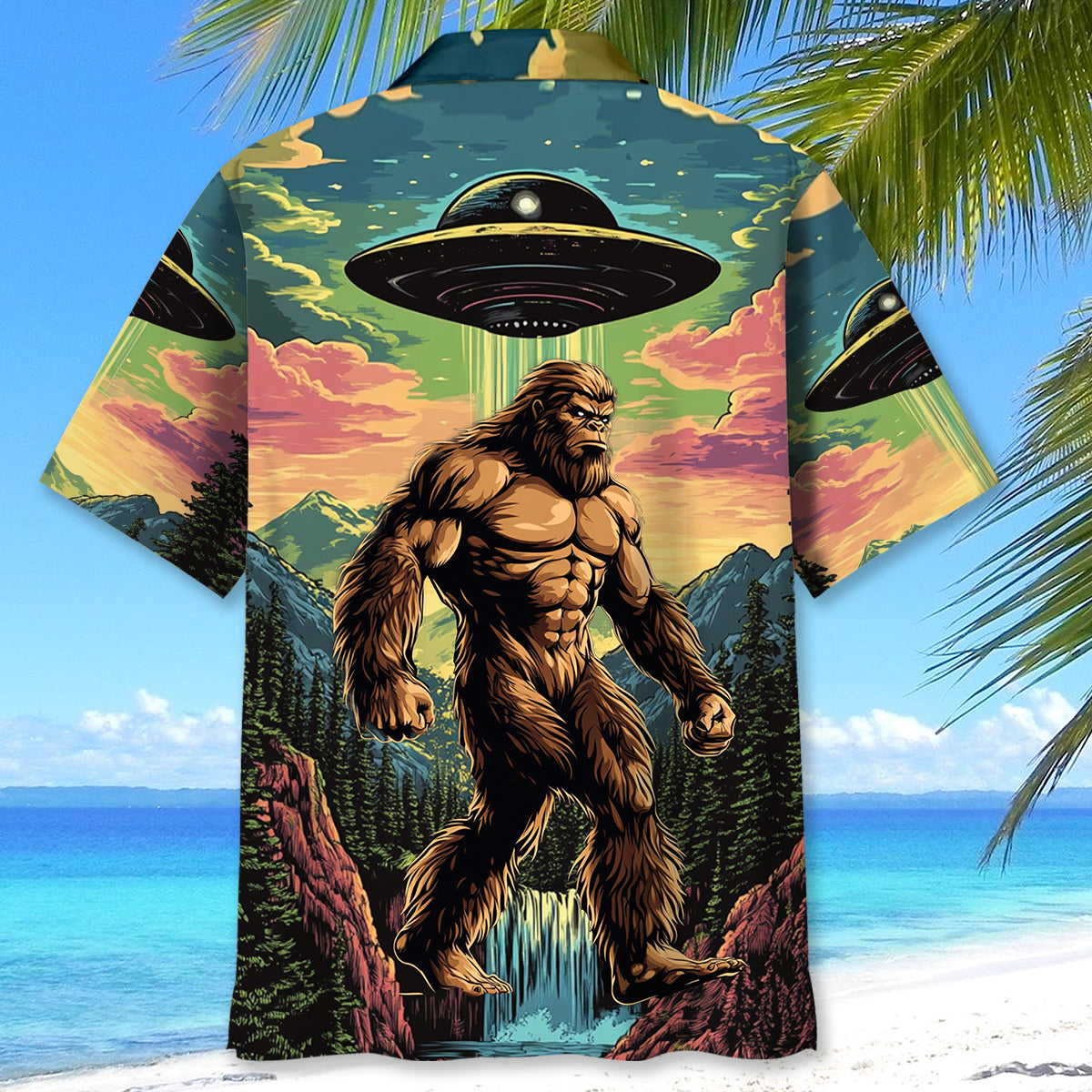 Muscle Bigfoot Hiking UFO Hawaiian Shirt