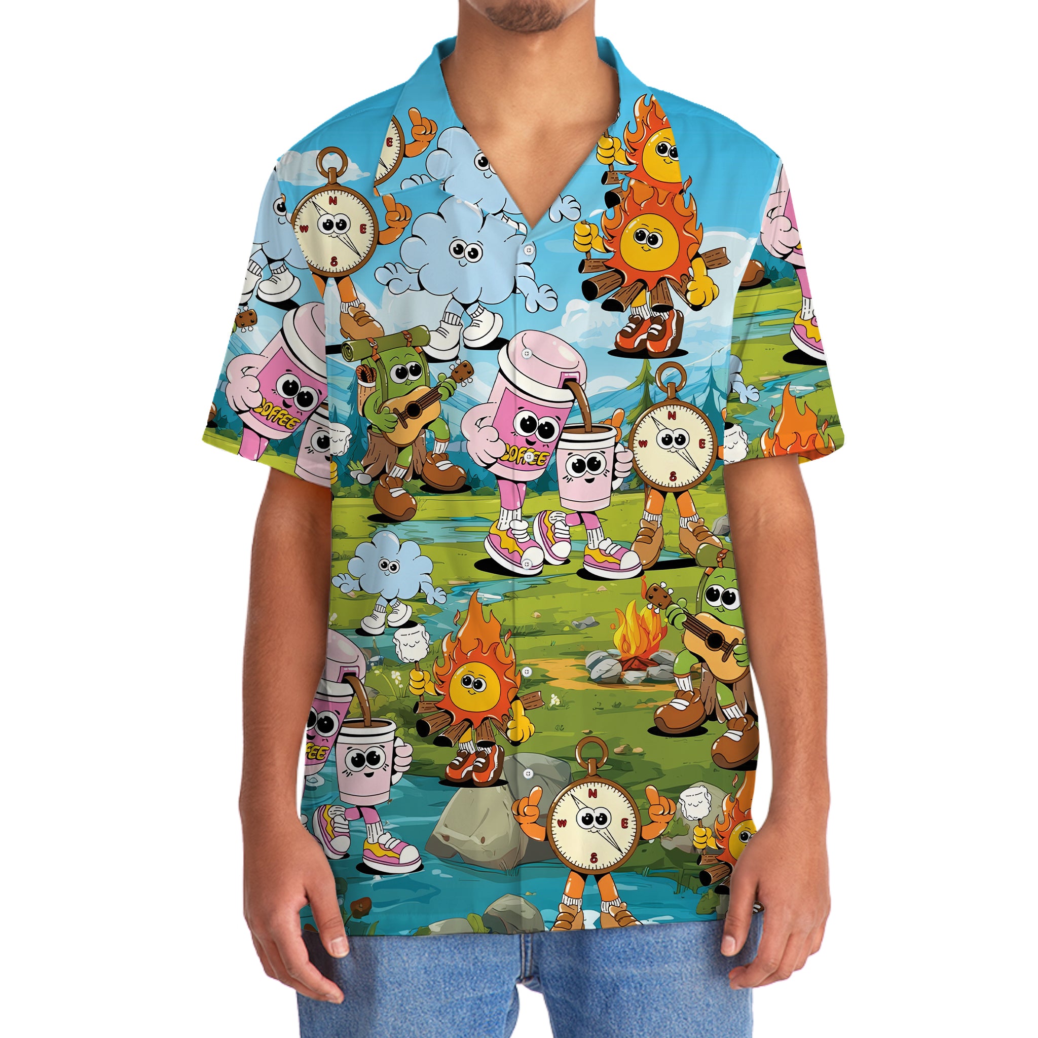 Vintage Camping Cartoon Mascot Hawaiian Shirt
