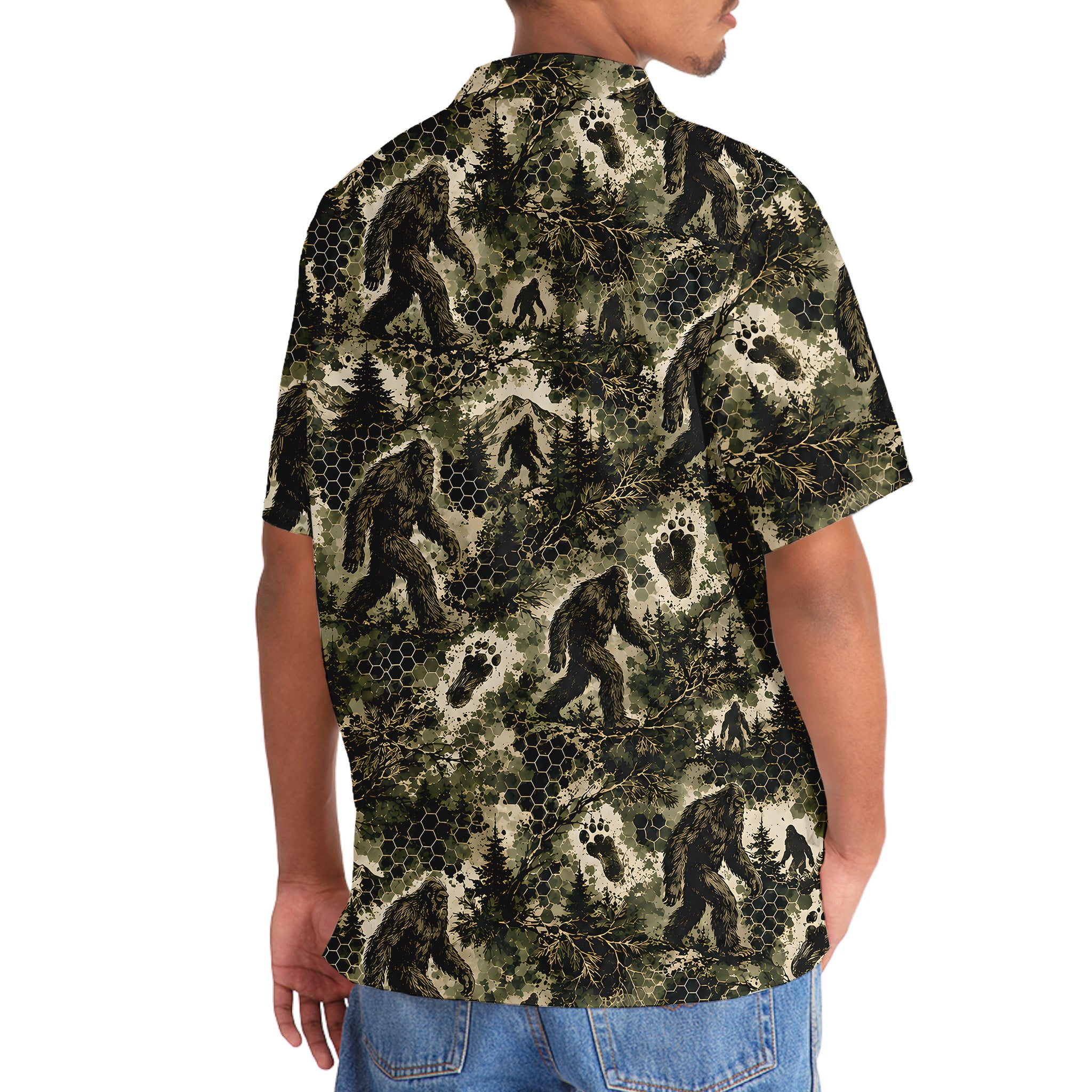 Tactical Hexagonal Bigfoot Camo Hawaiian Shirt
