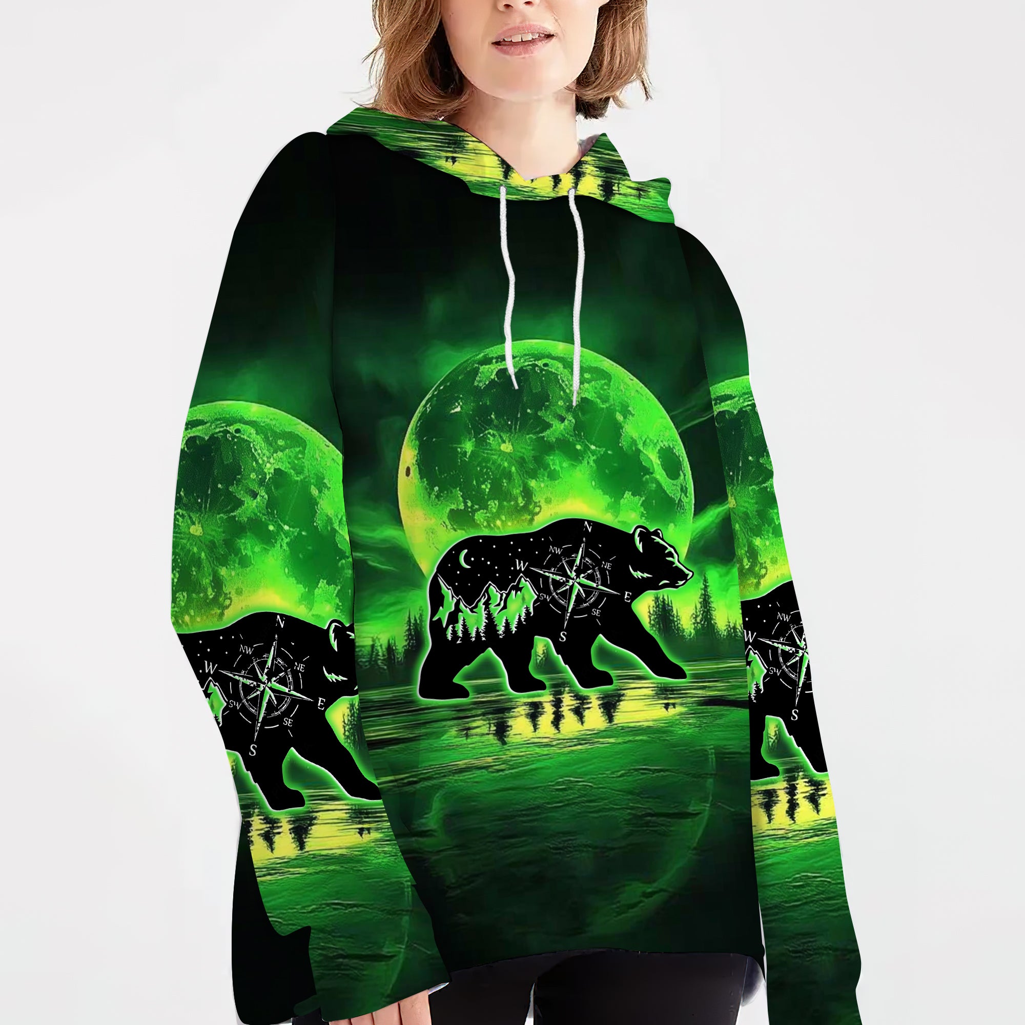 Bear Green Moonlit Art All Over Print Shirt