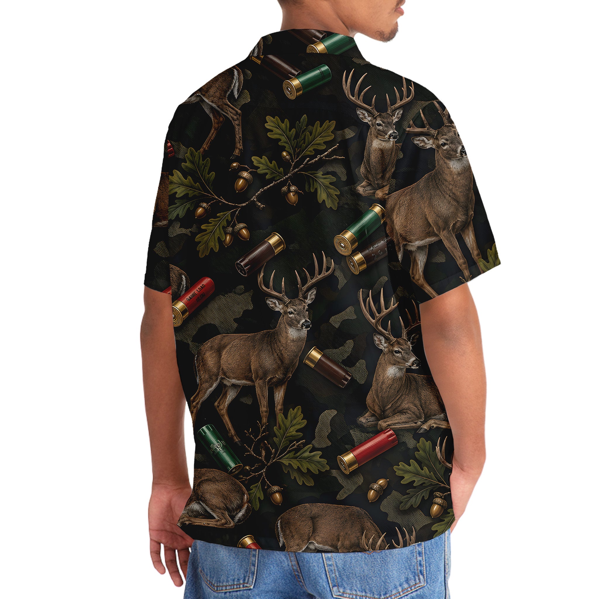 Vintage Deer Hunting Camouflage Black Hawaiian Shirt