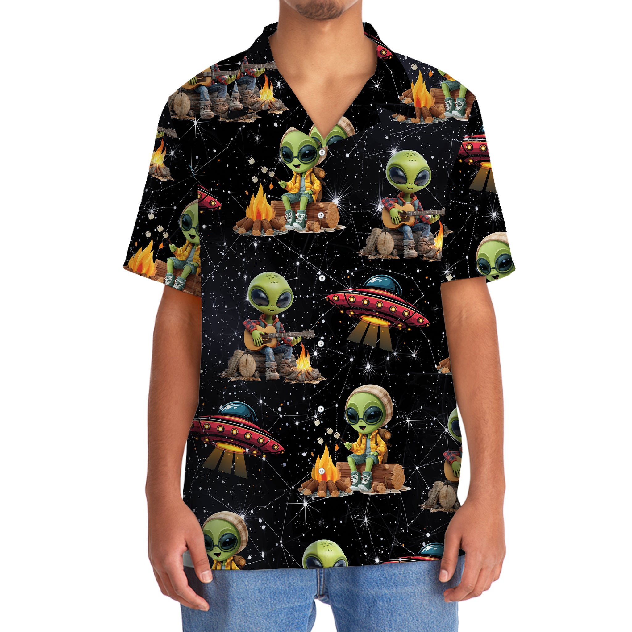 Cosmic Alien UFO Camping Hawaiian Shirt