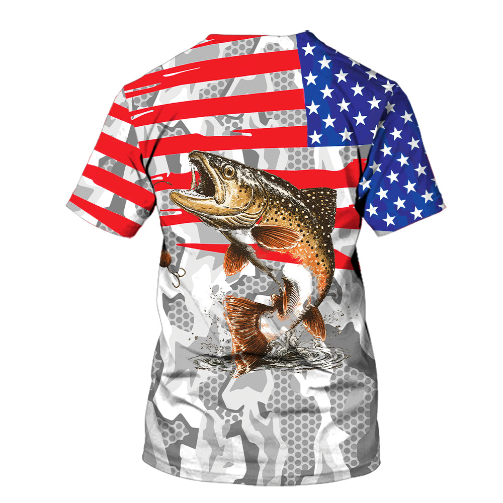 Camo American Flag Trout Fish Fishing All Over Print Shirt