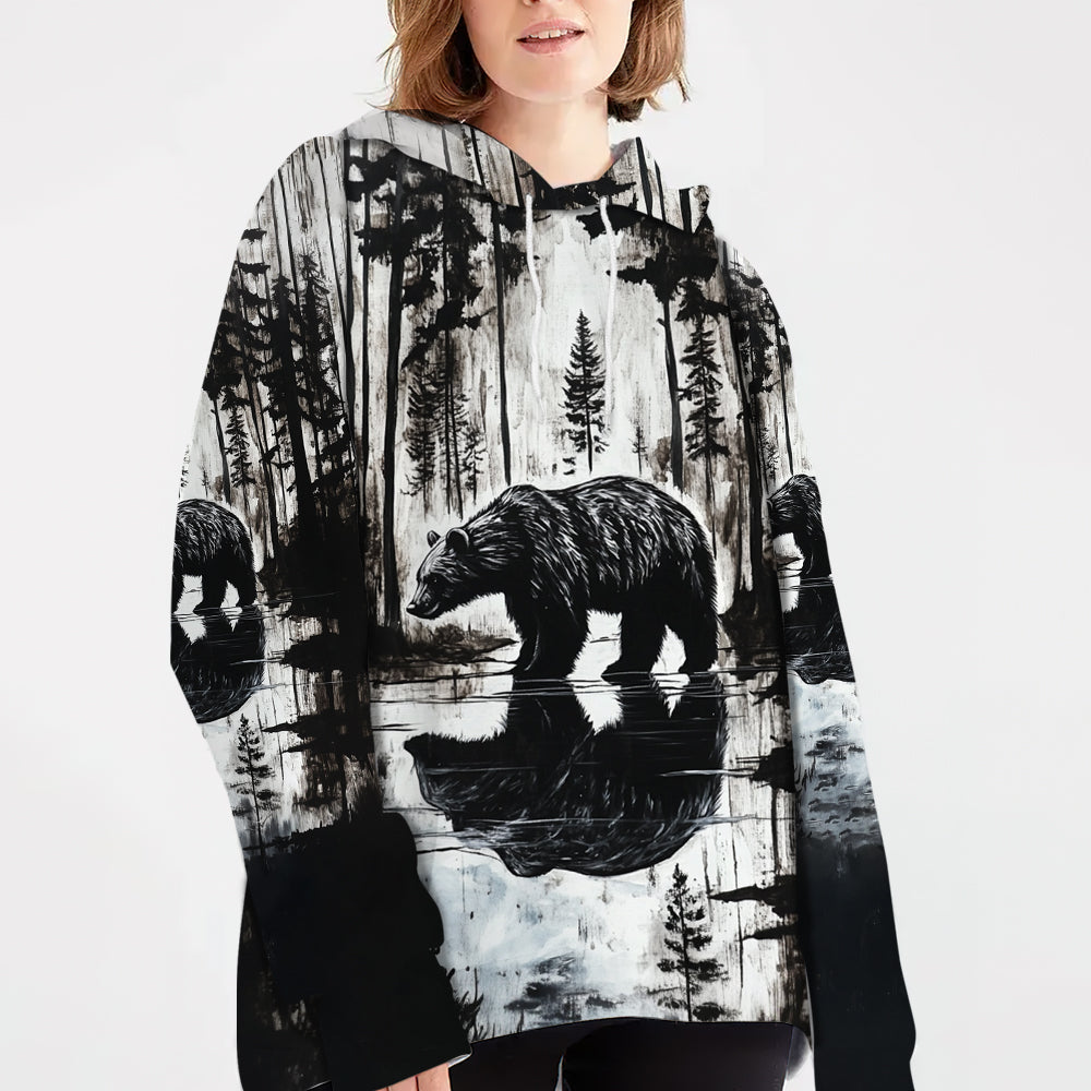 Bear Black And White Art All Over Print Shirt