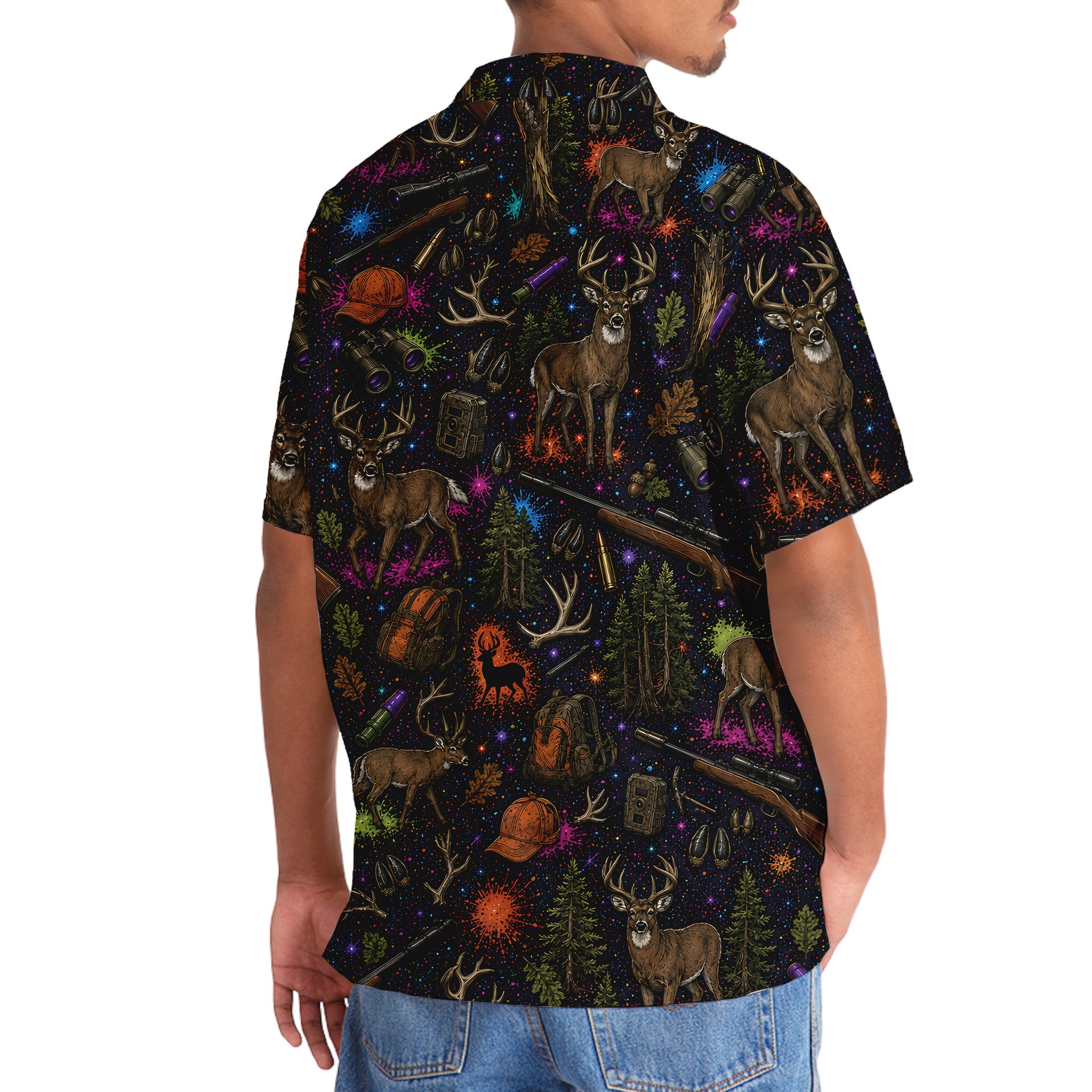 Retro Deer Hunting Colorful Hawaiian Shirt