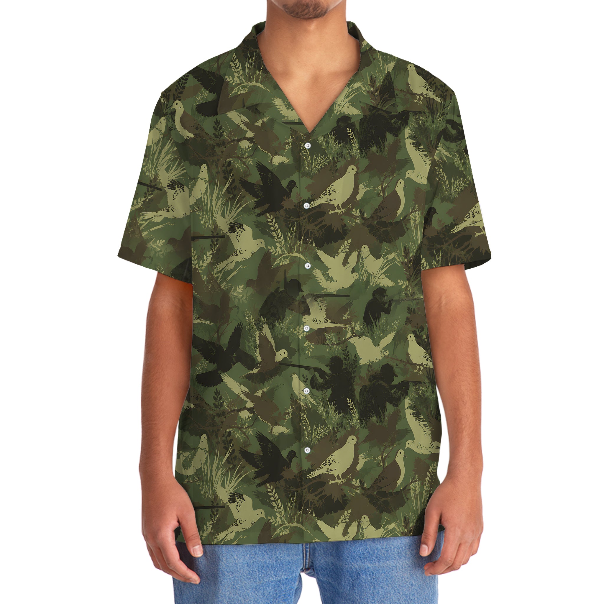Camouflage Mourning Dove Pattern Hawaiian Shirt