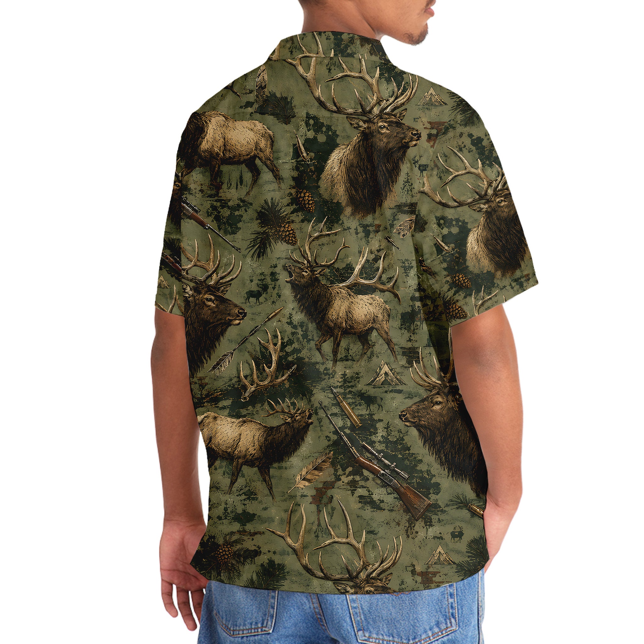 Elk Hunting Forest Hawaiian Shirt