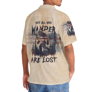 Vintage Bigfoot Not All Who Wander Are Lost Compass USA Hawaiian Shirt