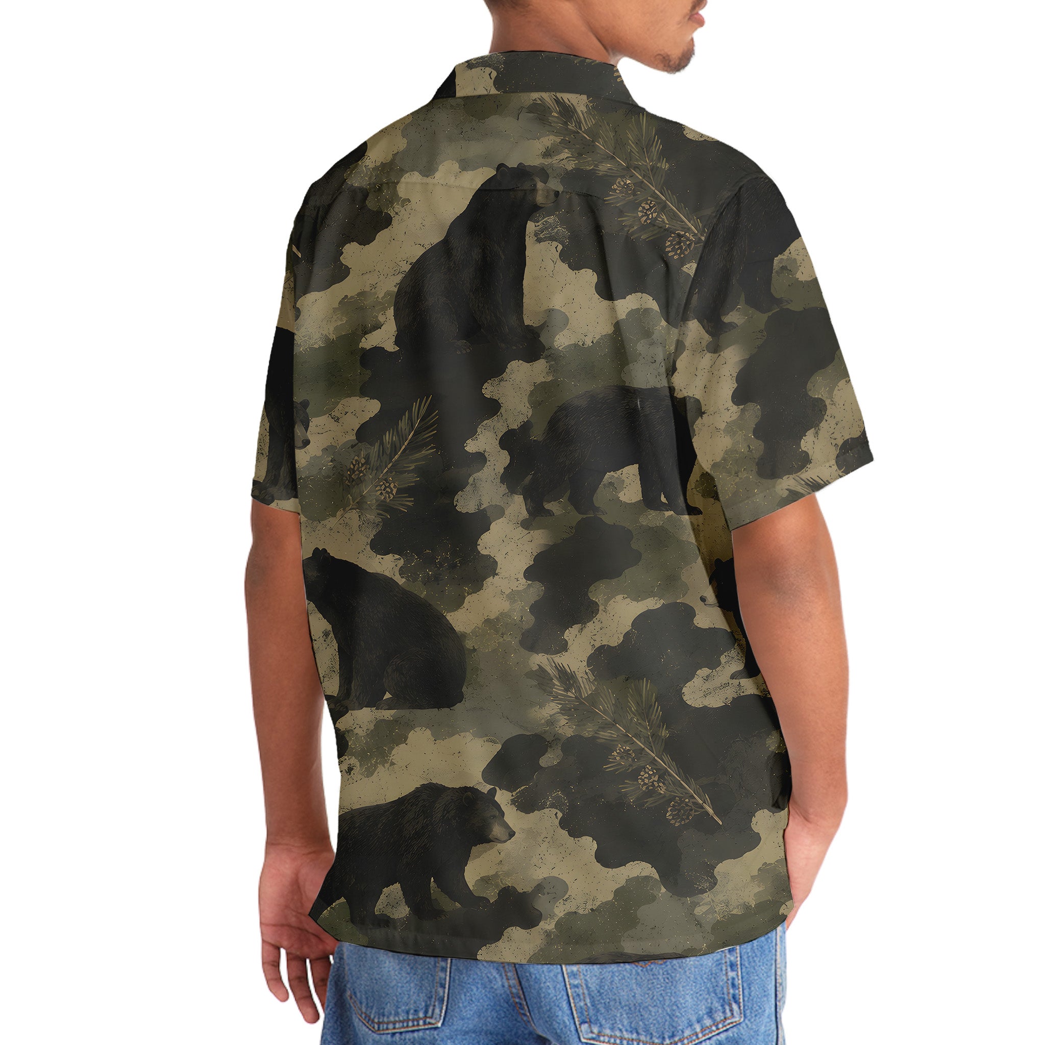 Black Bear Camouflage Graphic Pattern Hawaiian Shirt