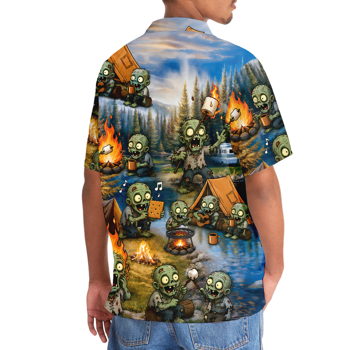 Vintage Zombie Camping Hawaiian Shirt