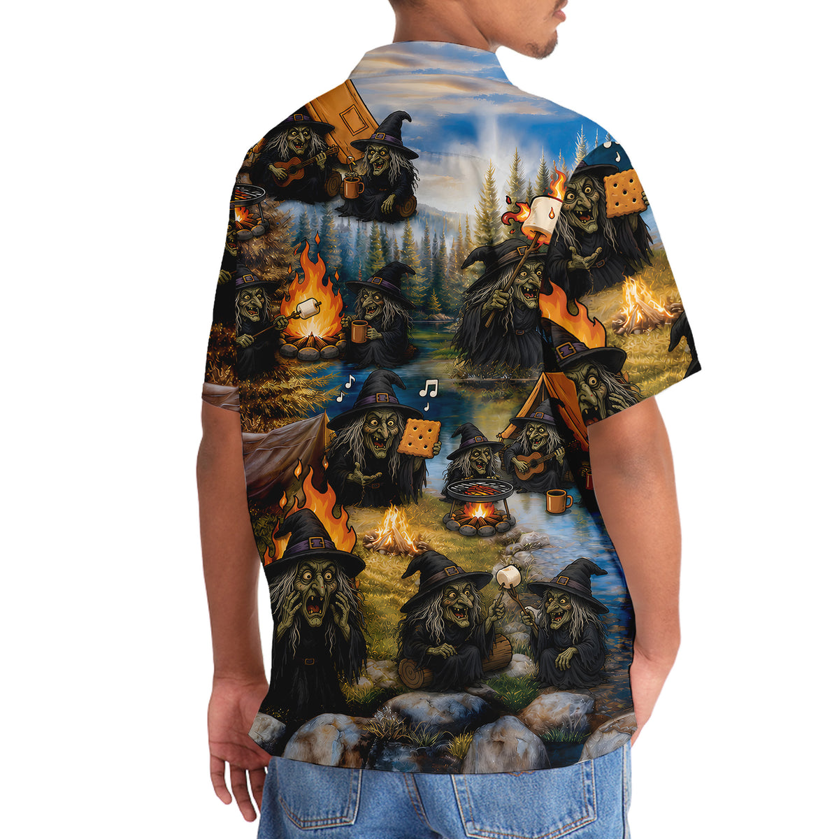 Vintage Witch Camping Hawaiian Shirt