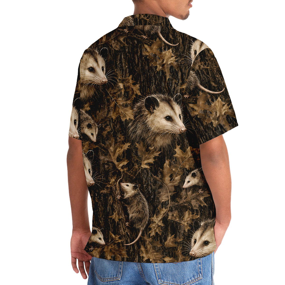 Vintage Opossum Art Camo Hawaiian Shirt