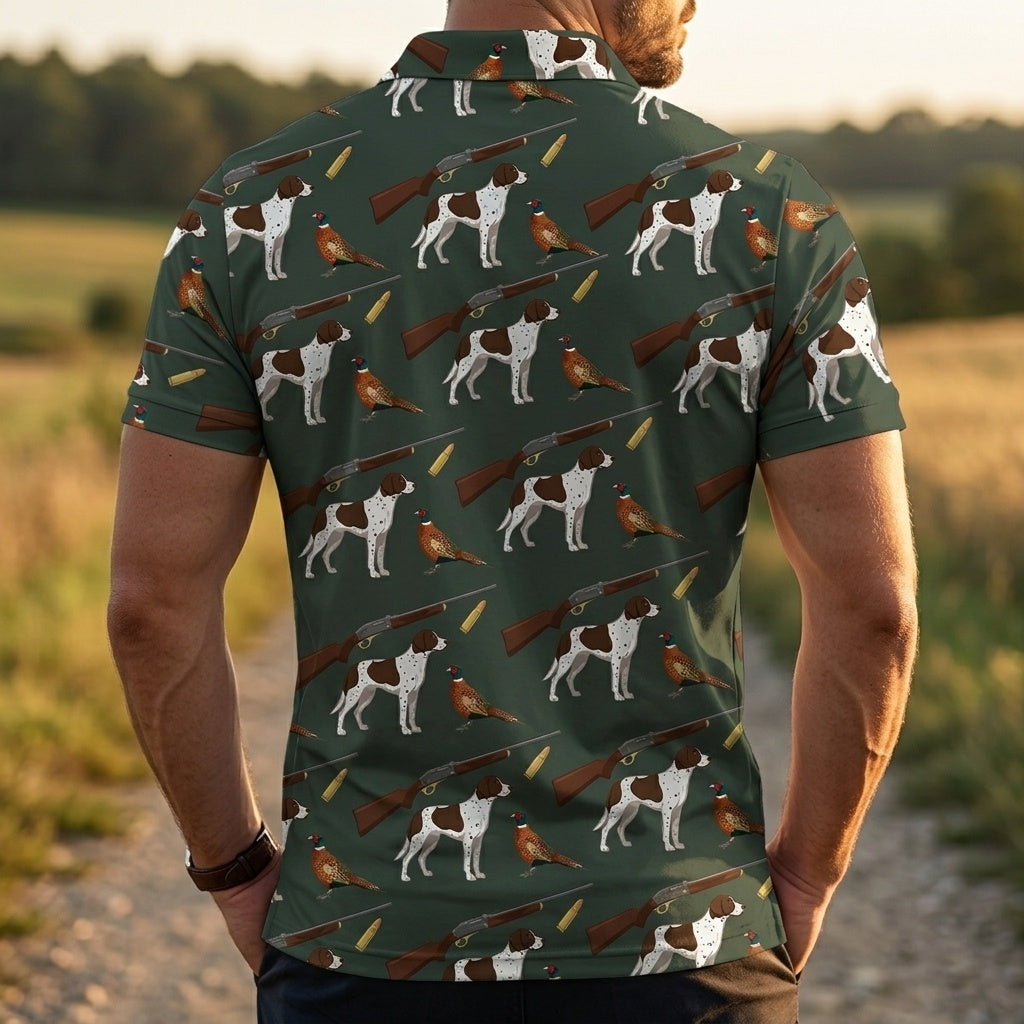 Vintage Hunting Dog & Pheasant Pattern Men Polo Shirt