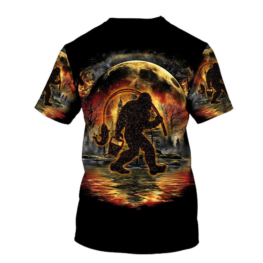 Fiery Bigfoot Fishing All Over Print Shirt