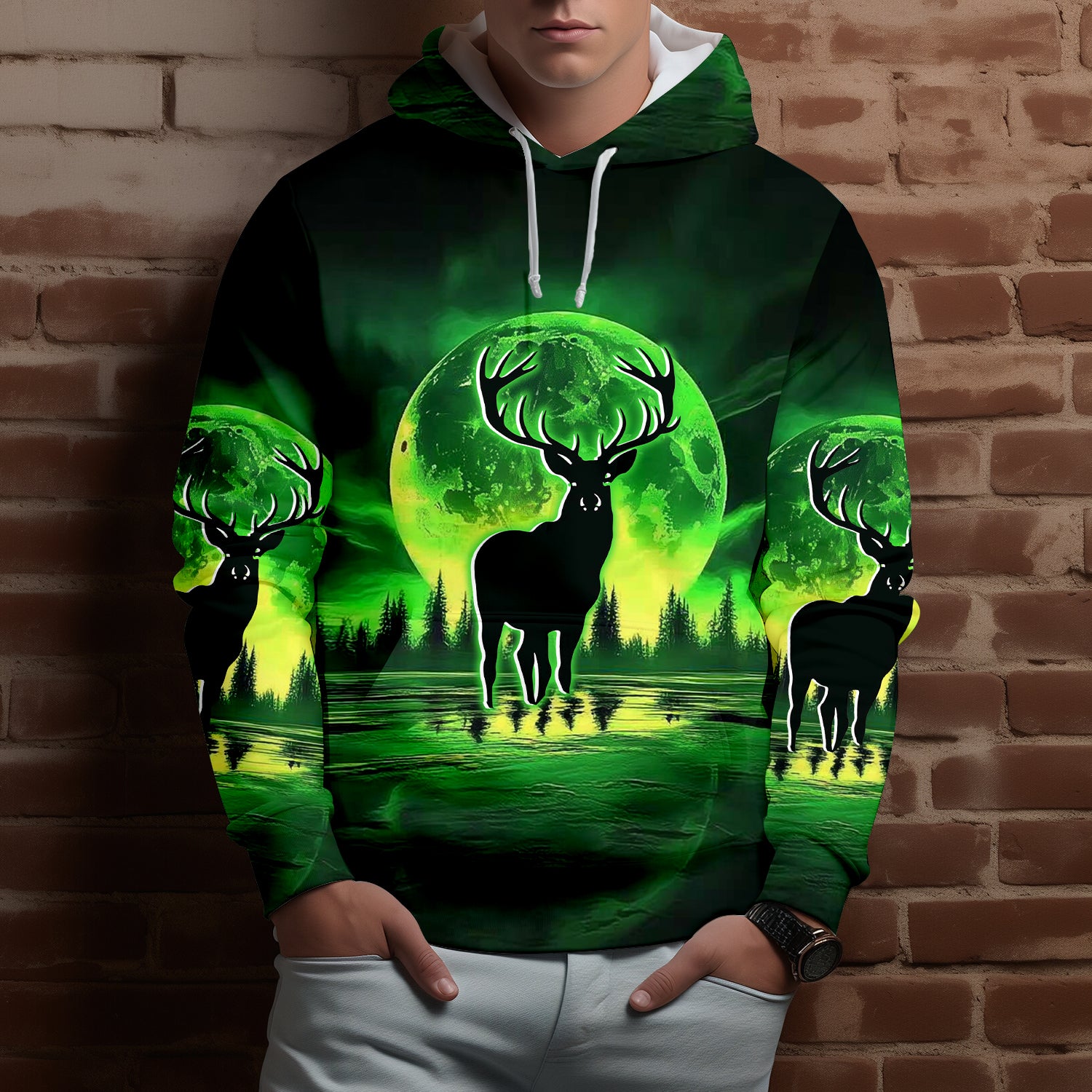 Deer Green Moonlit Art All Over Print Shirt