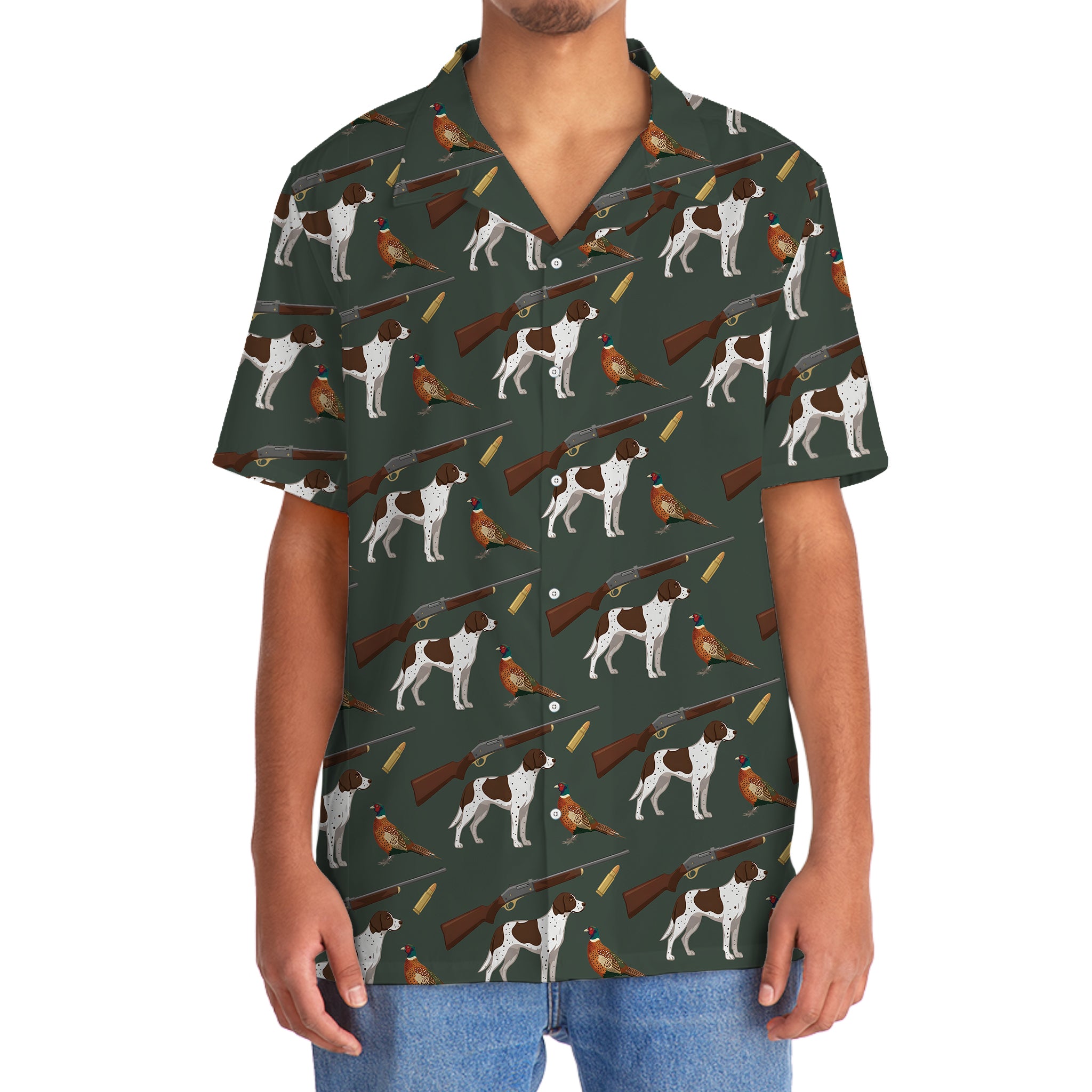 Vintage Hunting Dog & Pheasant Pattern Hawaiian Shirt