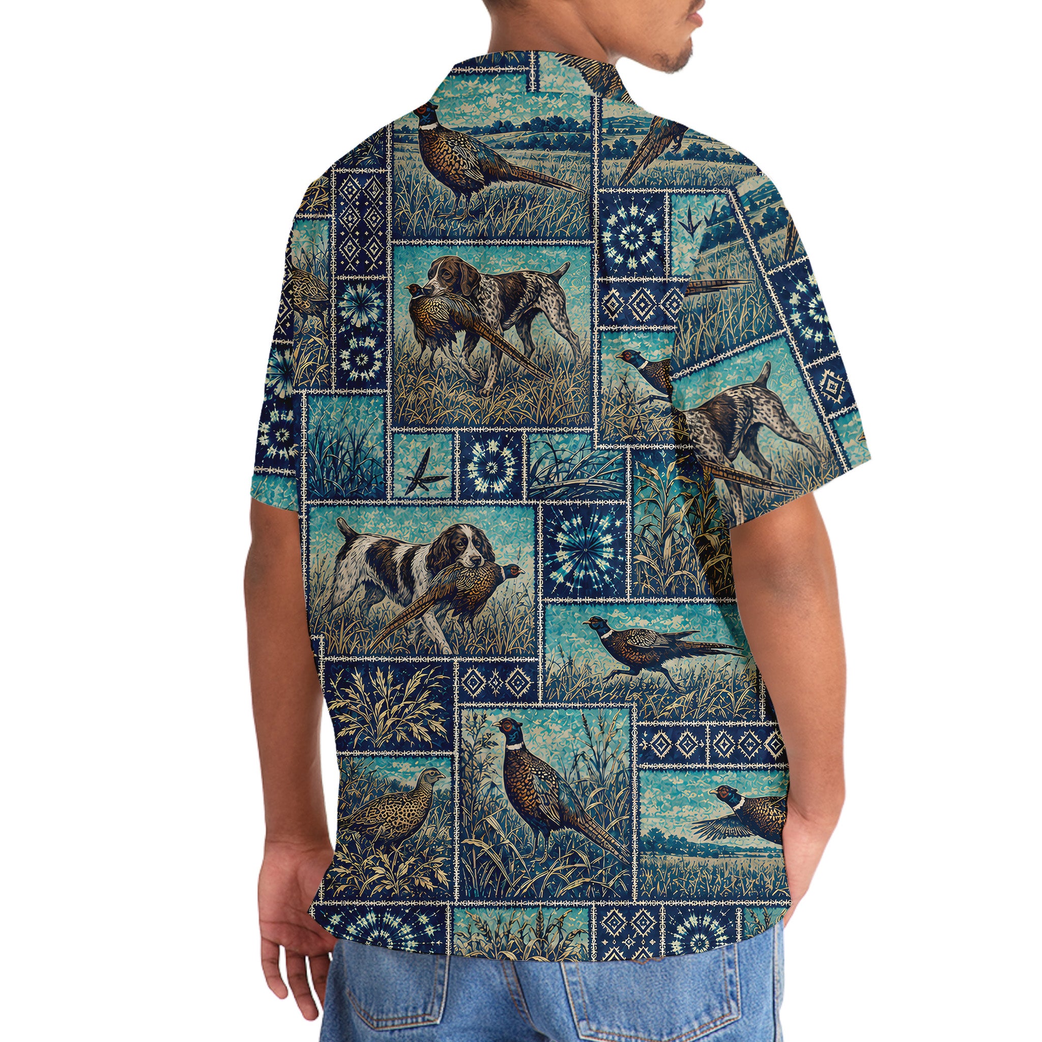 Vintage Blue Pheasant Hunting Hawaiian Shirt