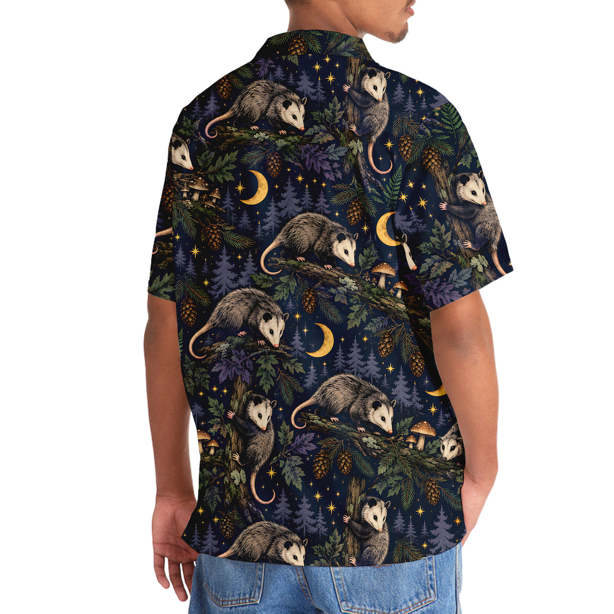 Moonlit Opossum Forest Pattern Hawaiian Shirt