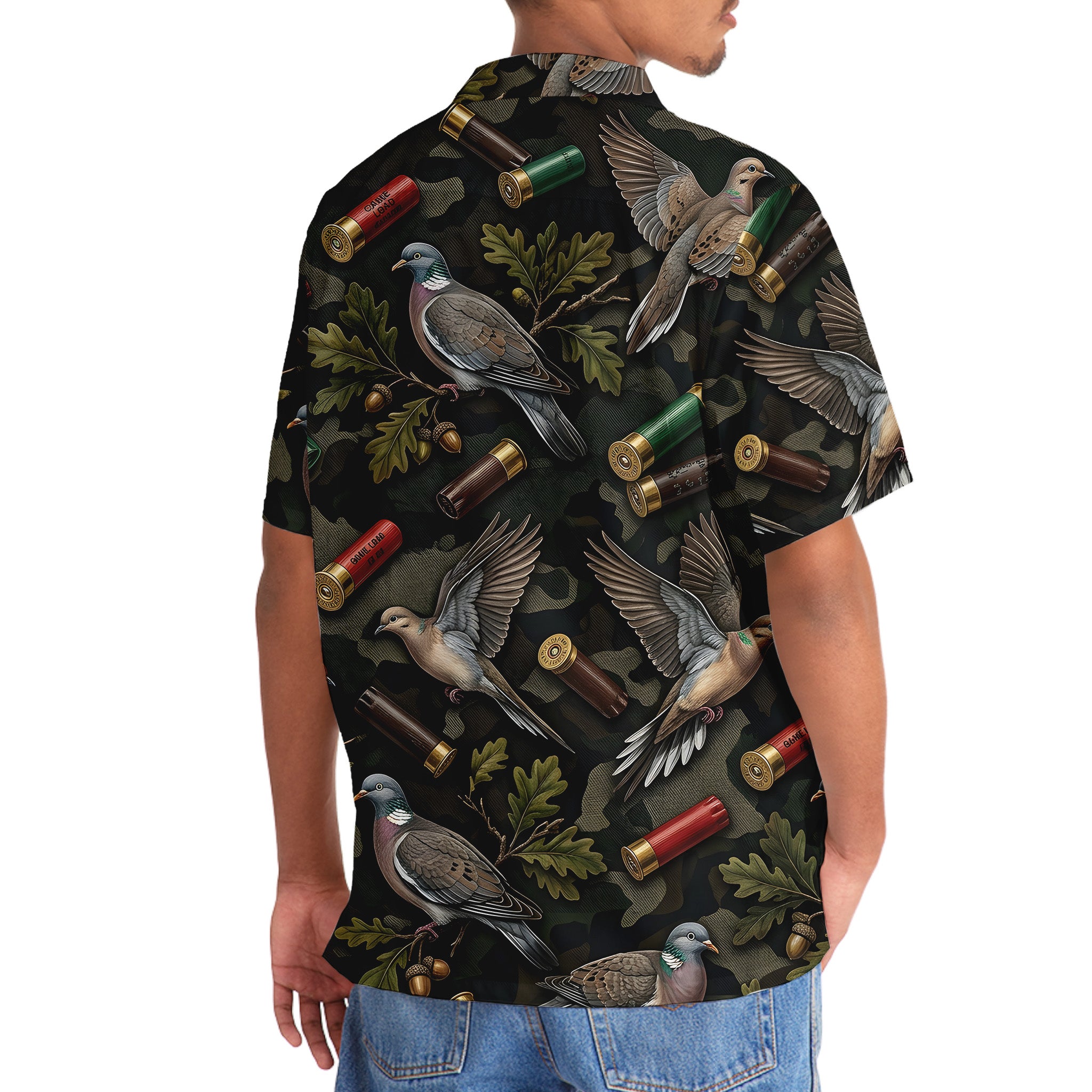 Vintage Wild Dove Hunting Camouflage Black Hawaiian Shirt