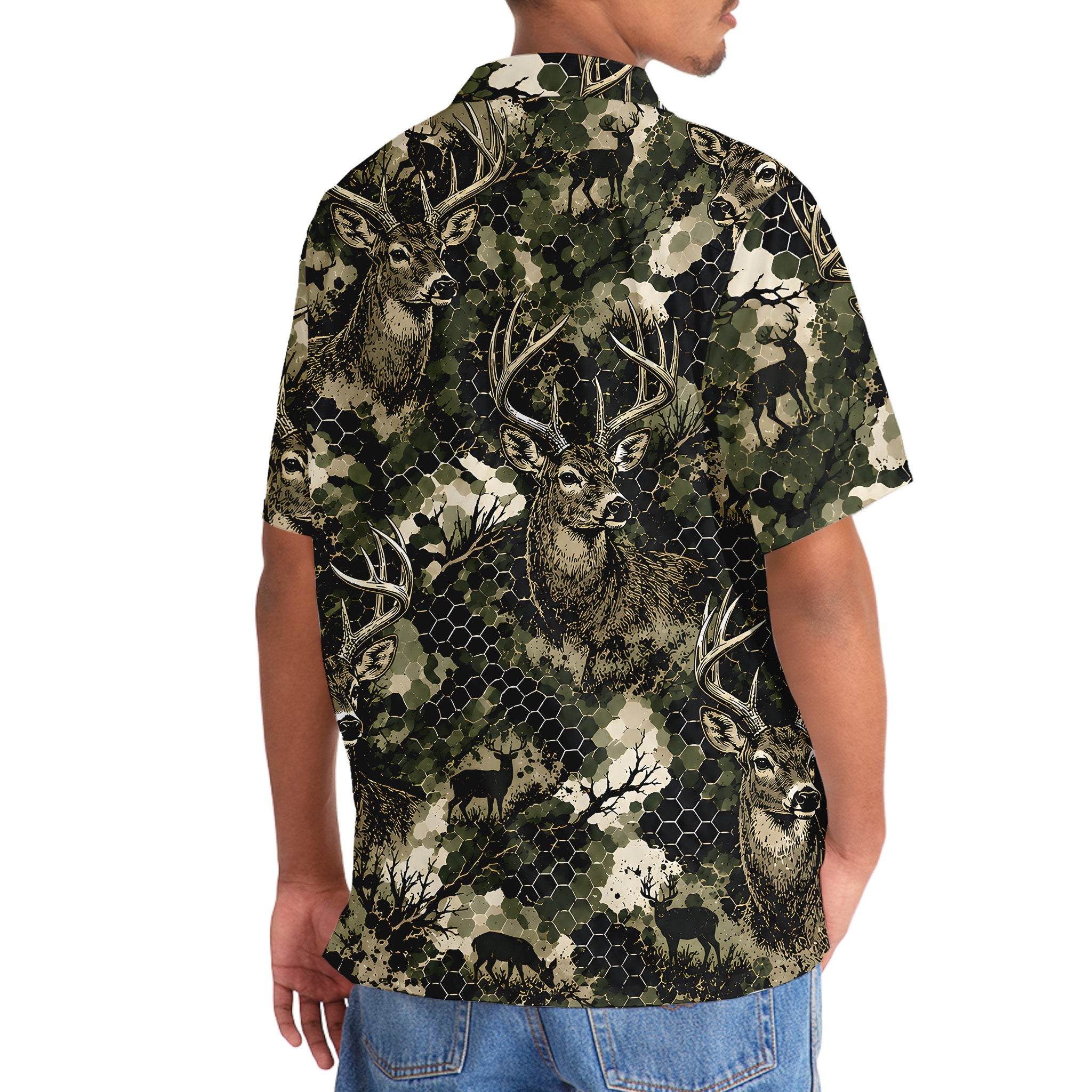 Tactical Hexagonal Deer Hunting Camo Hawaiian Shirt