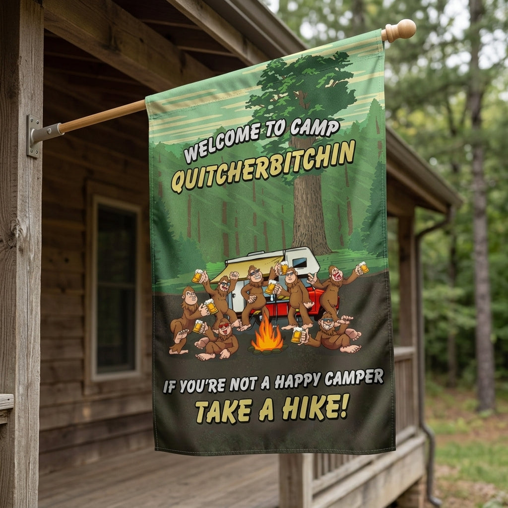 Camping Bigfoot Welcome To Camp Flag Decor