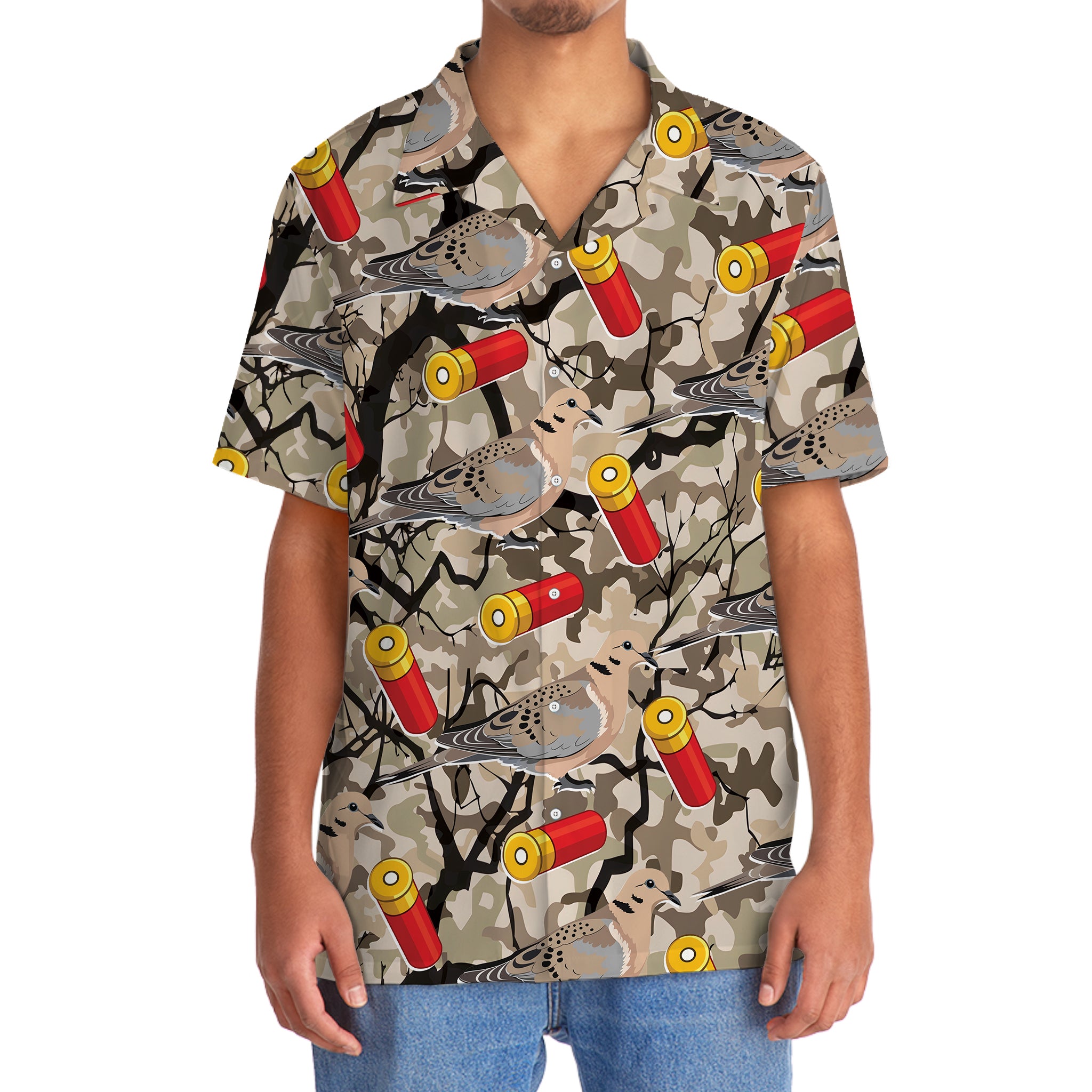 Camo Tree Branches Mourning Dove Hunting Hawaiian Shirt