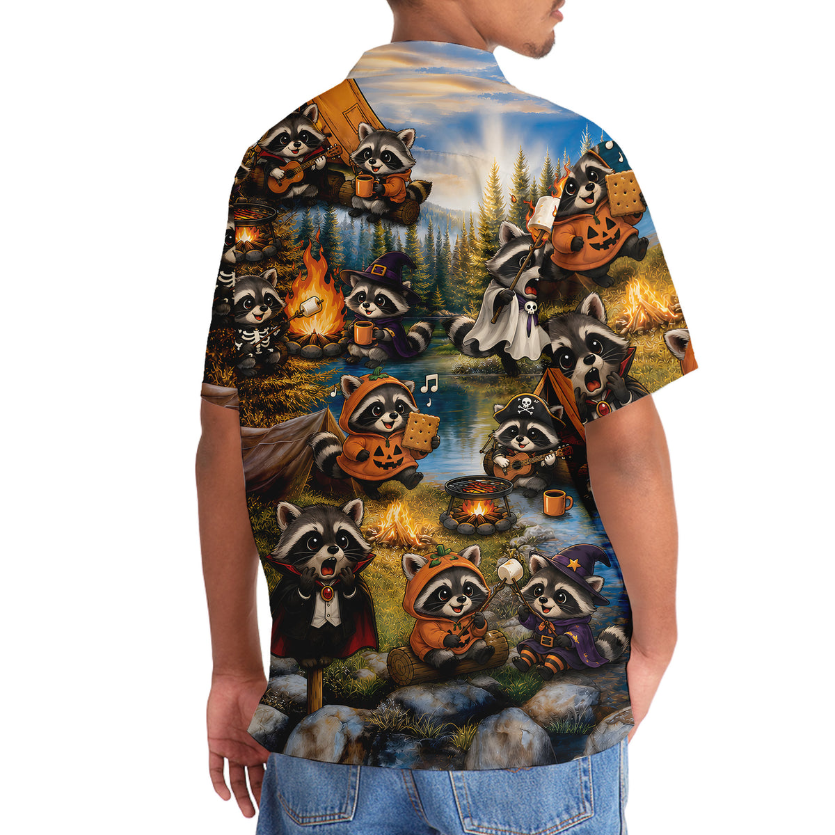 Vintage Raccoon Camping Hawaiian Shirt