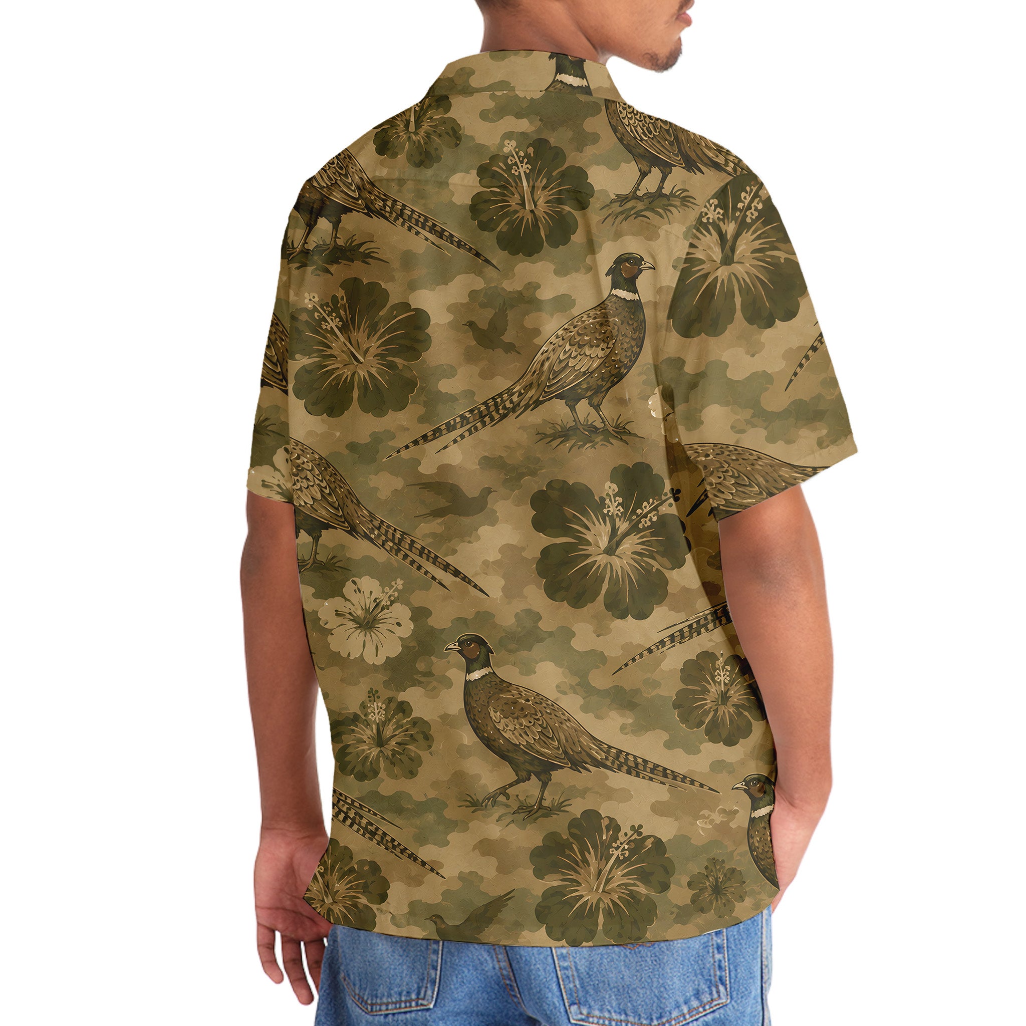 Pheasant Hibiscus Camouflage Hawaiian Shirt