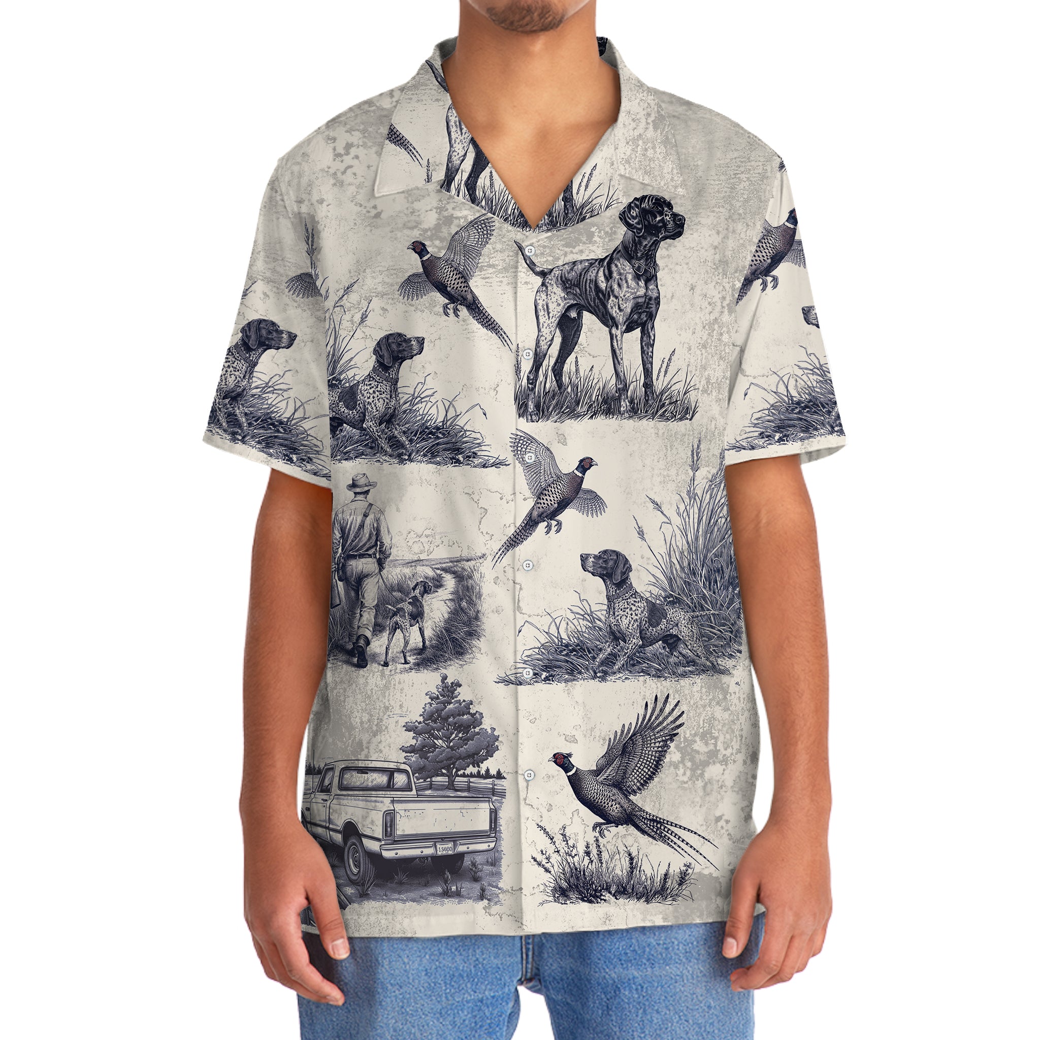 Retro Pheasant & Hunting GSP Dog Button Down Hawaiian Shirt