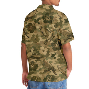 Camouflage Hibiscus Dove Bird Hawaiian Shirt