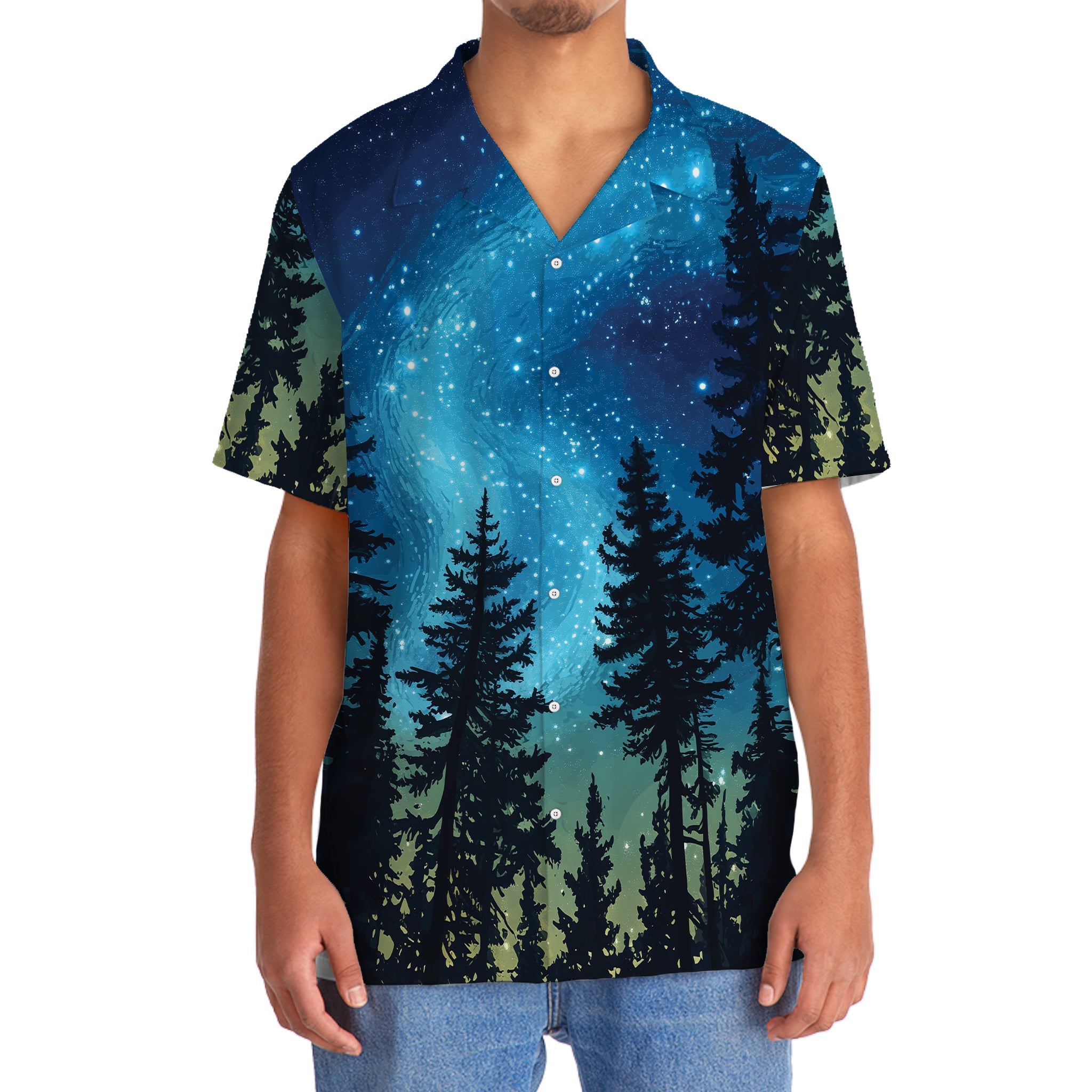 Starry Night Campfire Vintage Art  Hawaiian Shirt