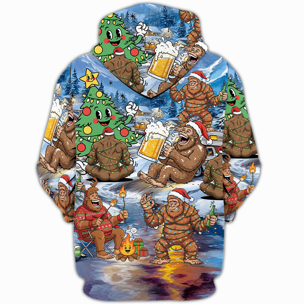 Bigfoot Camping In Santa Costume All Over Print Shirt