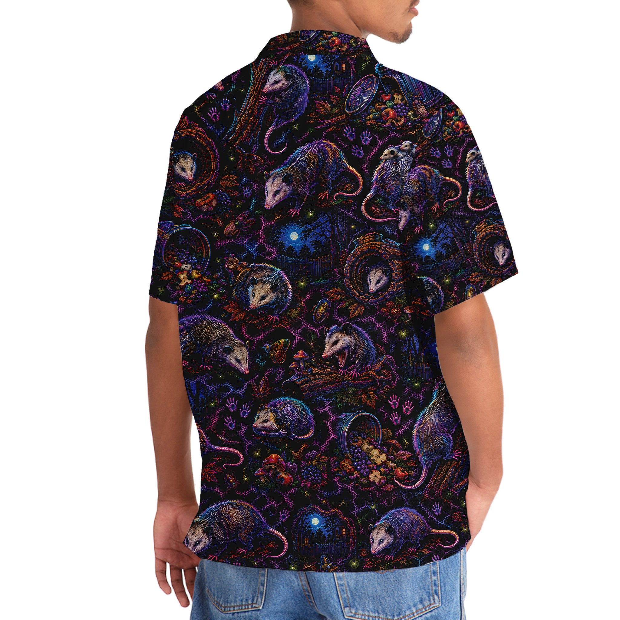 Midnight Opossum Neon Hawaiian Shirt